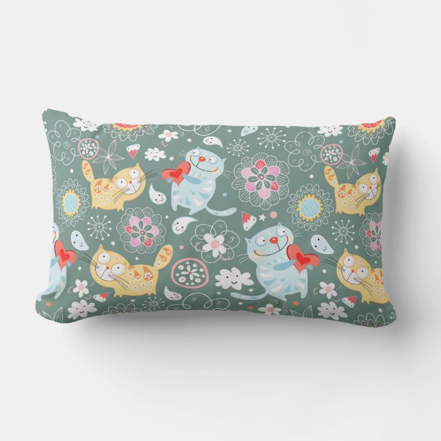 Cute Cat Pattern Lumbar Pillow (Front)