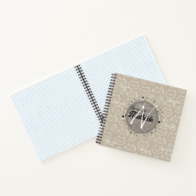 Cute Cat Pattern Monogram Personalised Unique Kids Notebook (Inside)