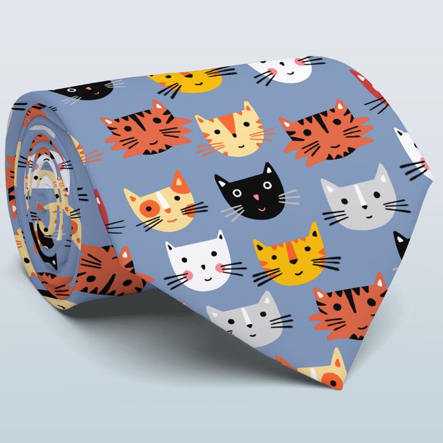 Cute Cat Pattern Neck Tie (Fun cat pattern tie for animal lovers)