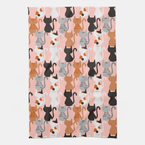 Cute Cat Pattern On Blush Pink Kitchen Towel