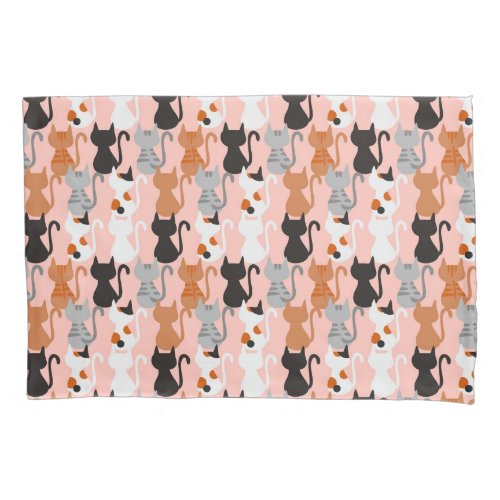 Cute Cat Pattern On Blush Pink Pillow Case