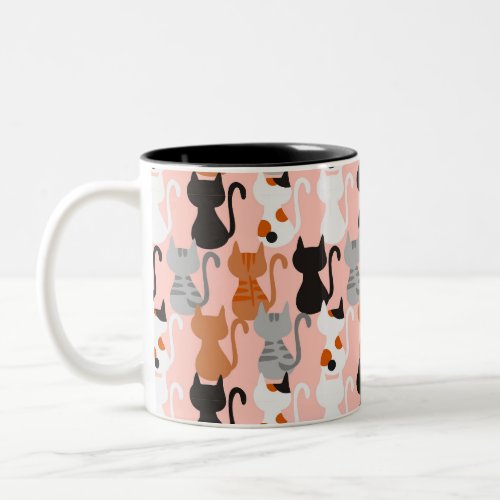 Cute Cat Pattern On Blush Pink Two_Tone Coffee Mug