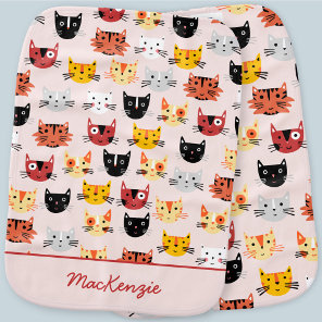 Cute Cat Pattern Personalized Baby Burp Cloth