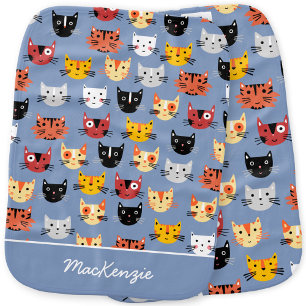 Cute Cat Pattern Personalized Baby Burp Cloth