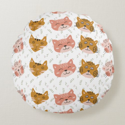 Cute Cat Pattern  Round Pillow