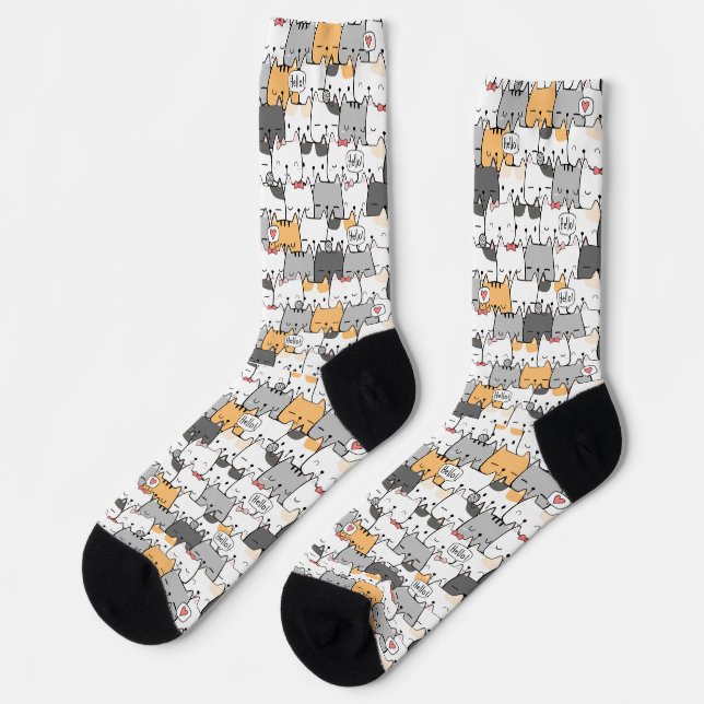 Cute cat pattern square wallpaper socks (Left)
