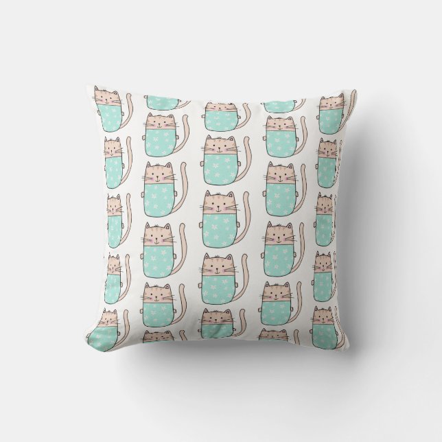 Cute Cat Pattern Throw Pillow (Front)