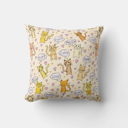 Cute Cat Pattern Throw Pillow