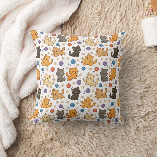 Cute Cat Pattern Throw Pillow (Blanket)