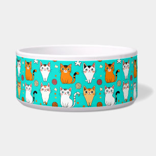 Cute Cat Pattern With Colorful Cats, Yarn Balls Bowl