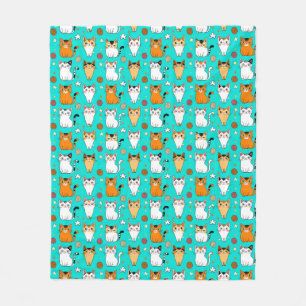Cute Cat Pattern With Colorful Cats, Yarn Balls Fleece Blanket
