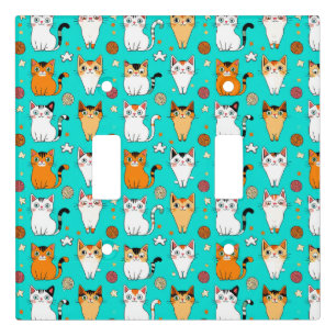 Cute Cat Pattern With Colorful Cats, Yarn Balls Light Switch Cover
