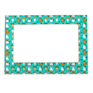 Cute Cat Pattern With Colorful Cats, Yarn Balls Magnetic Frame