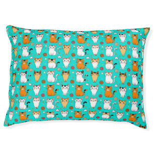 Cute Cat Pattern With Colorful Cats, Yarn Balls Pet Bed