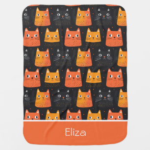 Cute Cat Pattern with custom Name  Baby Blanket