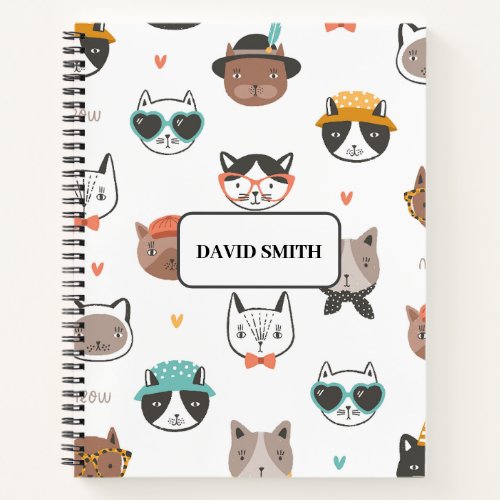 Cute Cat Pattern with name Notebook