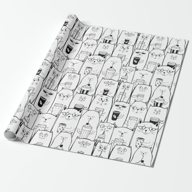 Cute Cat Pattern Wrapping Paper (Unrolled)
