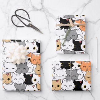 Cute Cat Pattern Wrapping Paper Sheets