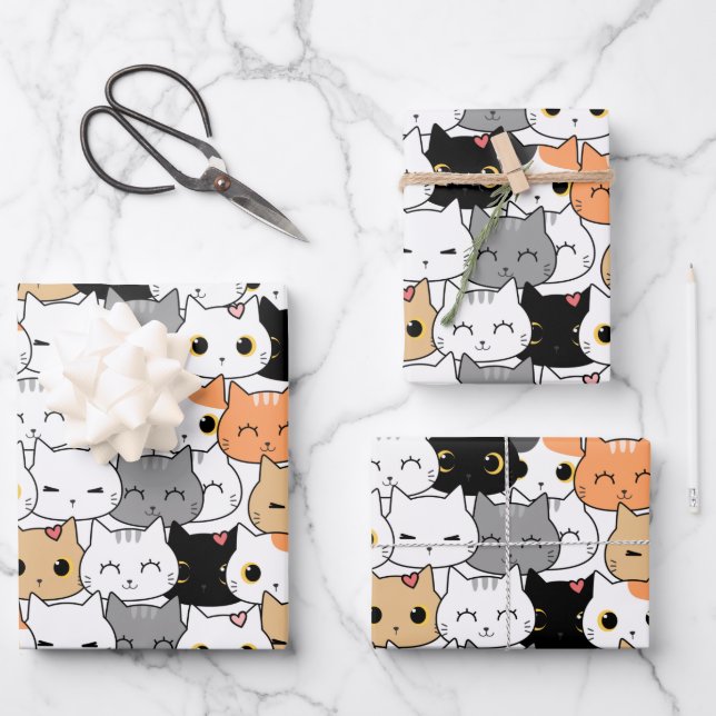 Cute Cat Pattern Wrapping Paper Sheets (Front)