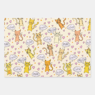 Cute Cat Pattern Wrapping Paper Sheets