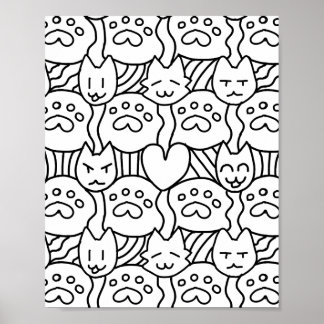 Cute Cat Pattren Coloring Page Poster
