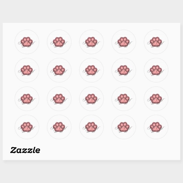  Cute Cat Paw "MEOW" Calligraphy – Adorable Kitty  Classic Round Sticker (Sheet)