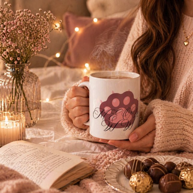  Cute Cat Paw "MEOW" Calligraphy – Adorable Kitty  Coffee Mug (Creator Uploaded)