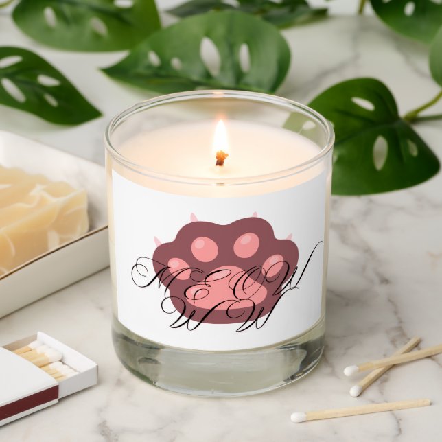  Cute Cat Paw "MEOW" Calligraphy – Adorable Kitty  Scented Candle (Lit)