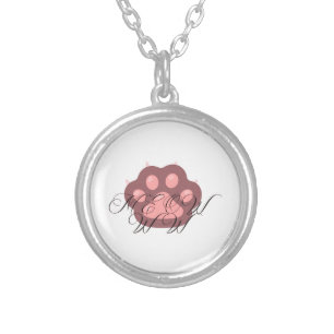 Cute Cat Paw "MEOW" Calligraphy – Adorable Kitty Silver Plated Necklace