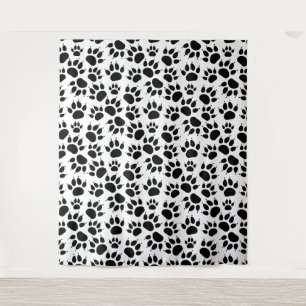 Cute Cat Paw Pattern Black White Custom Tapestry