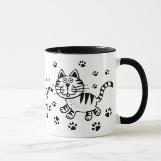 Cute Cat & Paw Prints Mug
