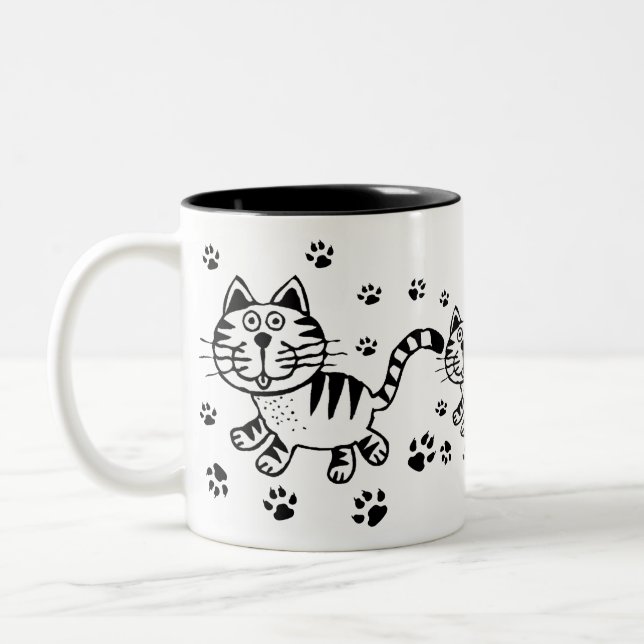 Cute Cat & Paw Prints  Mug (Left)