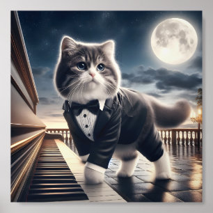 Cute Cat Pawdigy Plays a Moonlight Sonata Acrylic Photo Tile