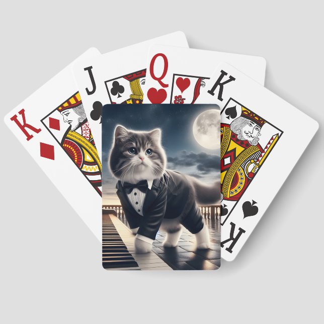 Cute Cat Pawdigy Plays a Moonlight Sonata Jumbo Poker Cards (Back)