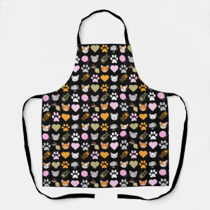 Cute cat pawprint hearts apron