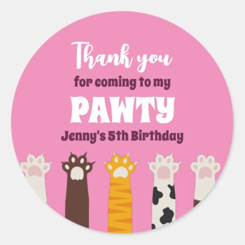 Cute Cat Paws Kids Pawty Animals Birthday Party Classic Round Sticker