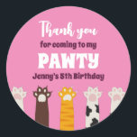 Cute Cat Paws Kids Pawty Animals Birthday Party Classic Round Sticker<br><div class="desc">Cute party favors for kids,  boys or girls who love animals. Perfect for kids birthday party,  party favors and thank you label. You can also customize the text for baby shower or other occasion and party.</div>