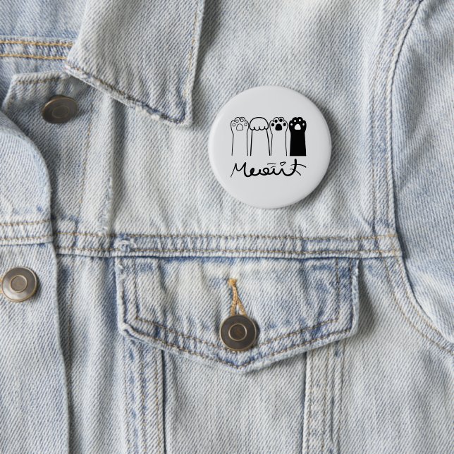 Cute Cat Paws Meow Button Badge (In Situ)