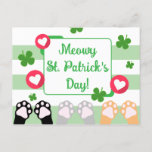 Cute Cat Paws Up Happy St Patricks Day Holiday Postcard