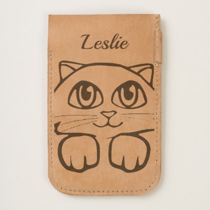 Cute Cat Peeking Personalized Handmade Leather iPhone 6/6S Case