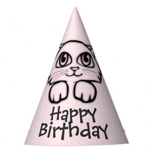 Cute Cat Peeking Pink Birthday Party Hat