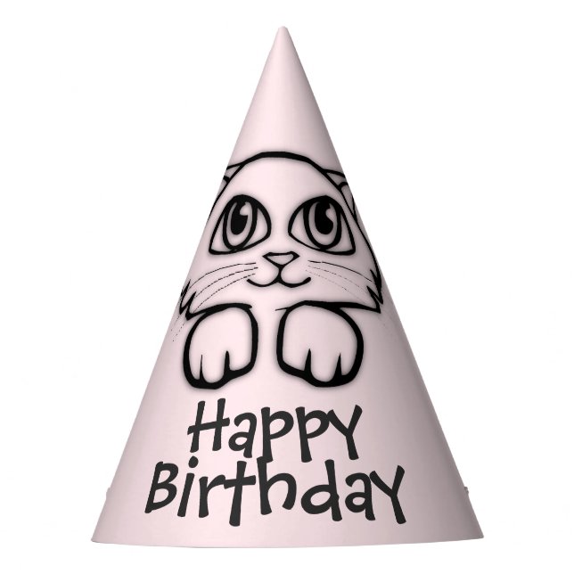 Cute Cat Peeking Pink Birthday Party Hat (Front)