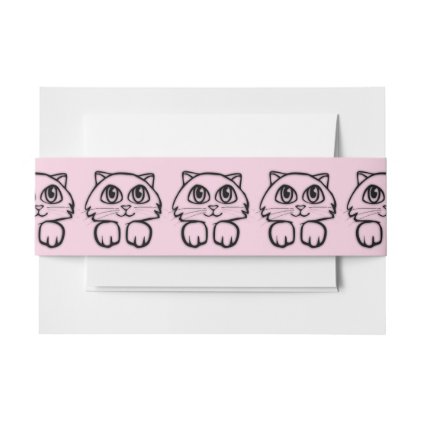 Cute Cat Peeking Pink Invitation Belly Band