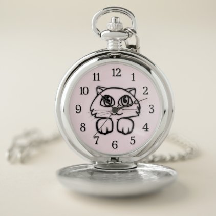 Cute Cat Peeking Pink Pocket Watch