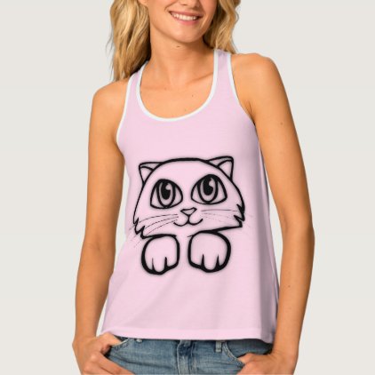 Cute Cat Peeking Pink Tank Top