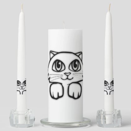 Cute Cat Peeking Pink Unity Candle Set