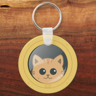 Cute Cat Peeking Through Boat Porthole Window Keychain
