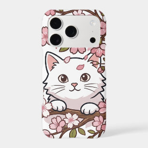 Cute Cat Peeking Through Cherry Blossom Branches iPhone 17 Pro Case