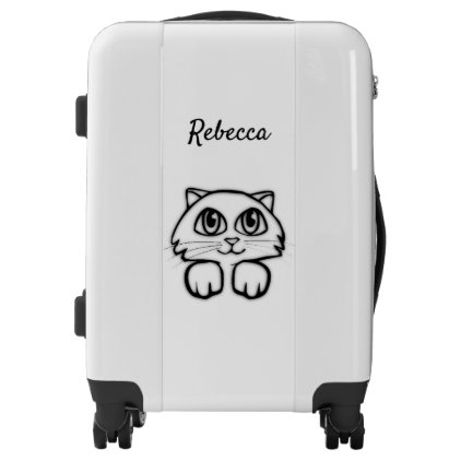 Cute Cat Peeking with Name Luggage