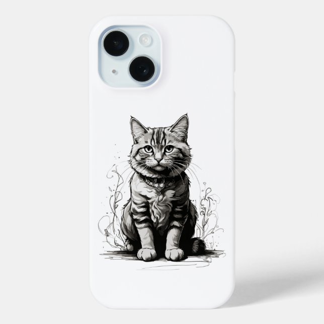 Cute Cat Pencil Sketch Case-Mate iPhone Case (Back)